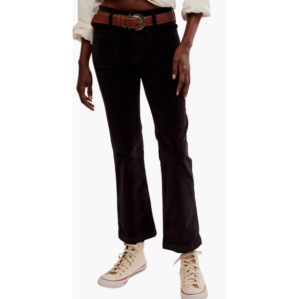NEW NWT Free People High Time Kick size 6 black corduroy/velvet pants